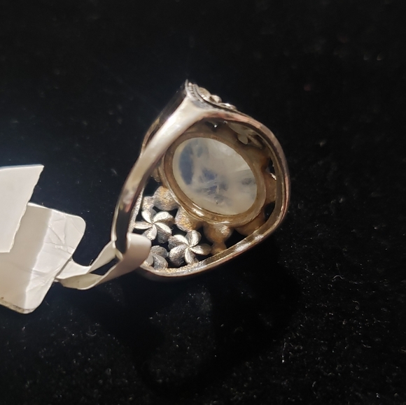 Rainbow Moonstone Flower Ring ~ 925 Sterling Silver - Picture 9 of 16